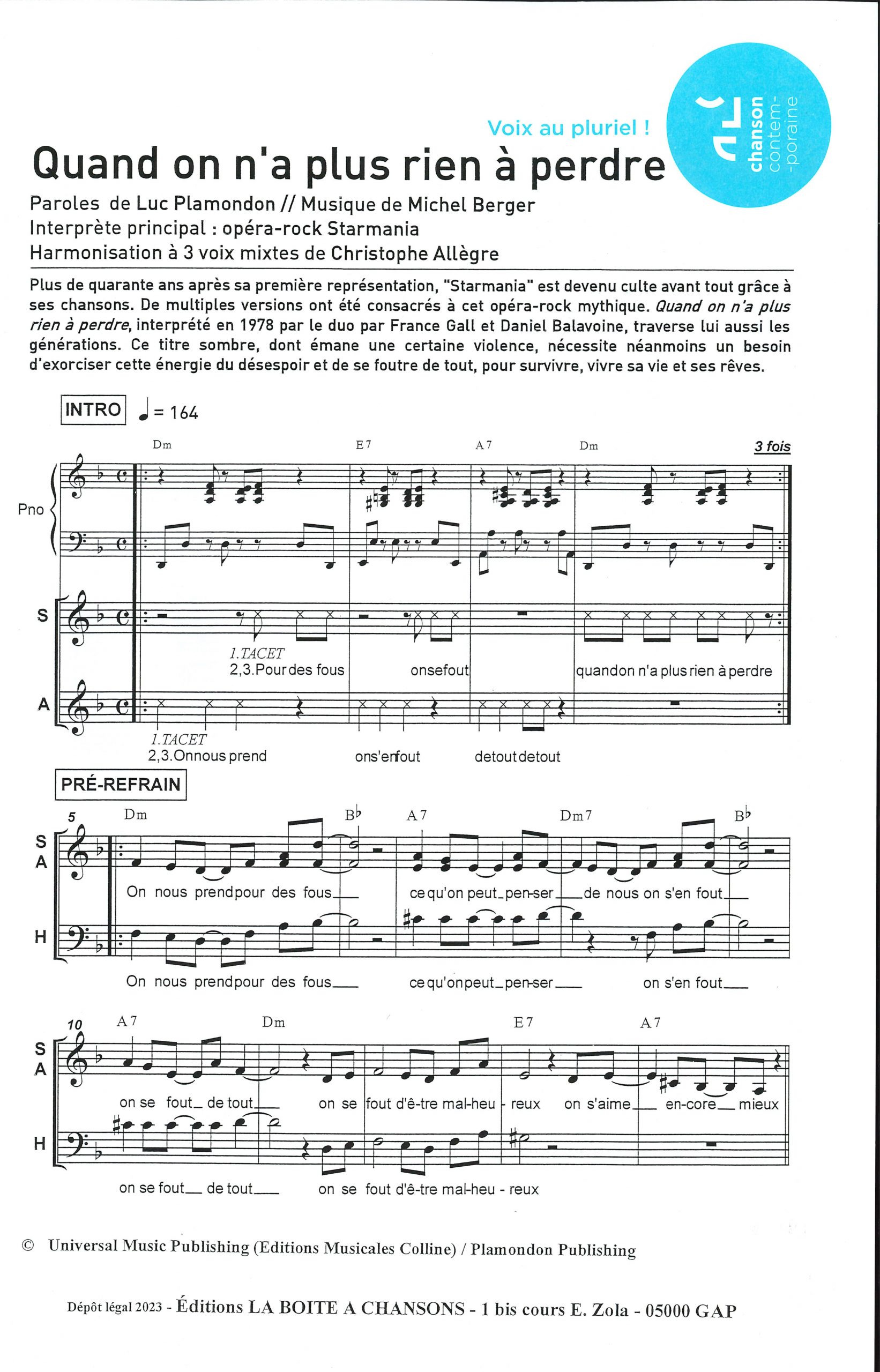 QUAND ON N'A PLUS RIEN A PERDRE